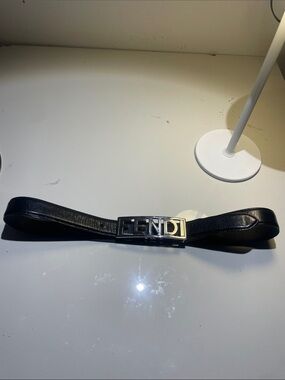 Fendi Black Leather Belt with Silver F Logo Buckle